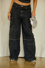 Load image into Gallery viewer, Black Denim Cargo Pants
