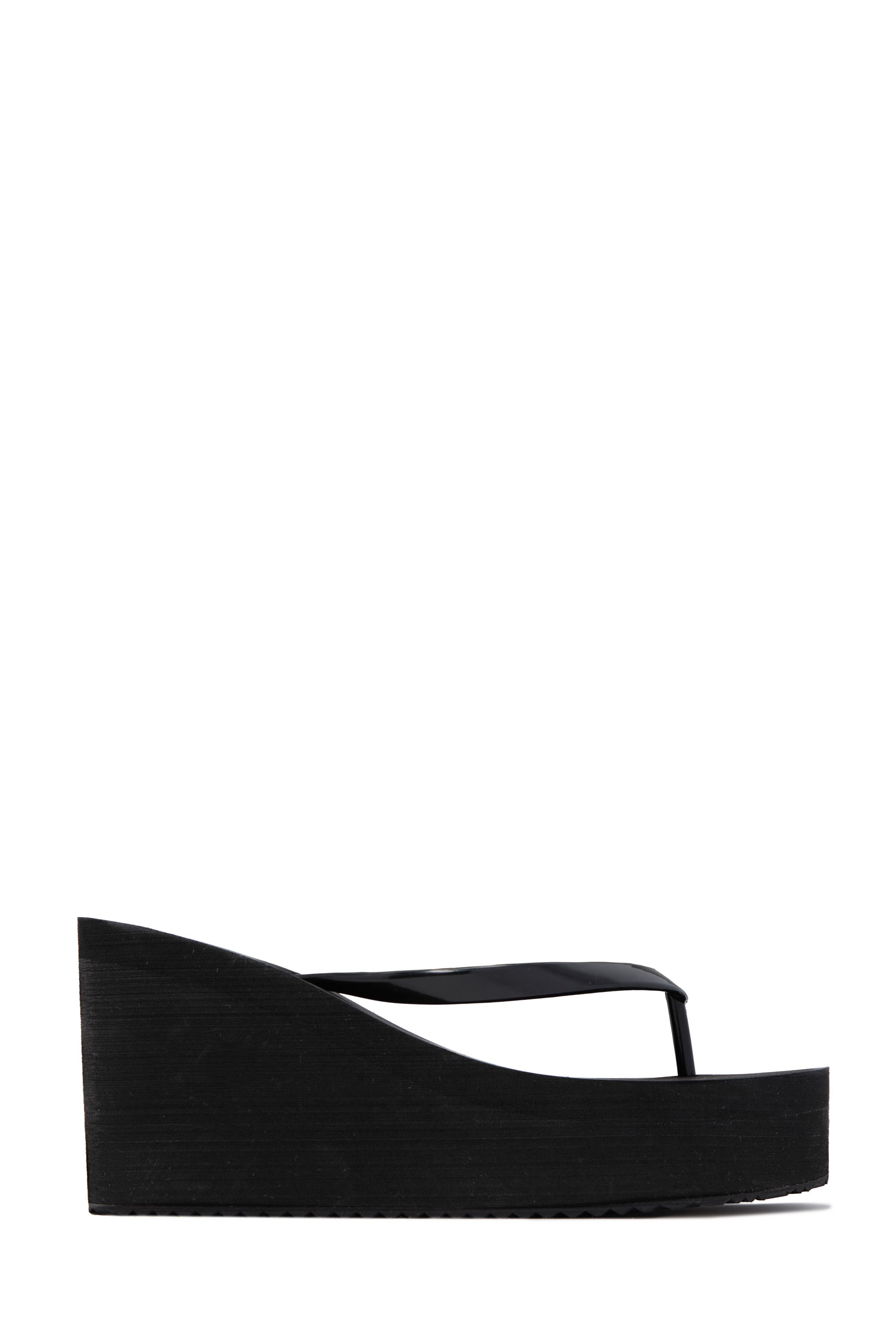 Lizzie Black Platform Thong Sandals | Wedge Heel Sandals | MISS LOLA