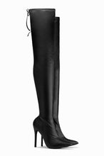 Load image into Gallery viewer, Gigi Over The Knee Stiletto Boots – Black PU
