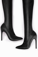 Load image into Gallery viewer, Gigi Over The Knee Stiletto Boots – Black PU
