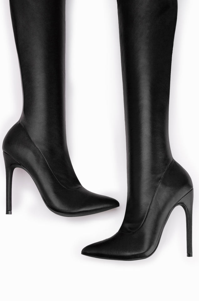 Load image into Gallery viewer, Gigi Over The Knee Stiletto Boots – Black PU
