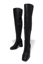 Load image into Gallery viewer, Mandy Block Heel Over The Knee Boots - Black PU
