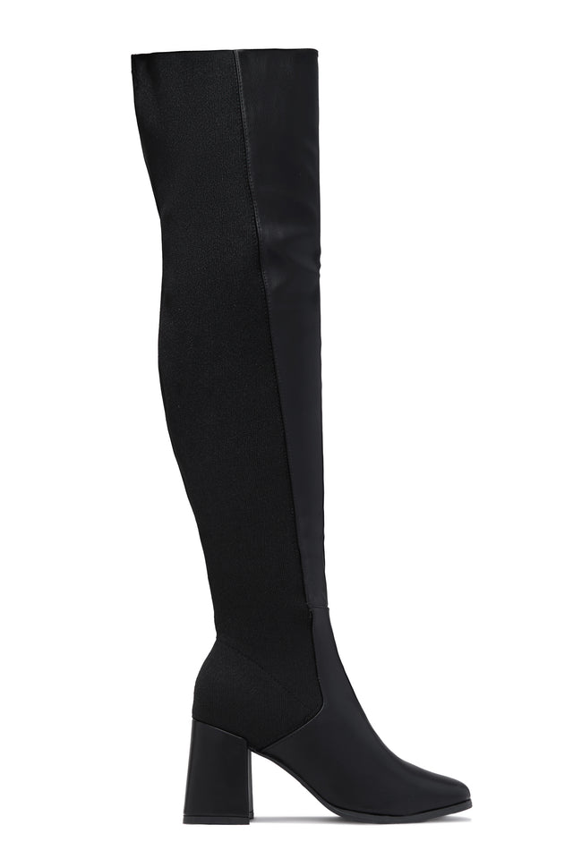 Load image into Gallery viewer, Mandy Block Heel Over The Knee Boots - Black PU
