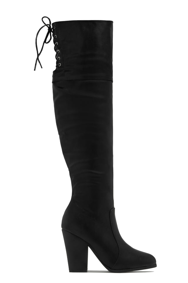 Load image into Gallery viewer, Roadie Over The Knee Block Heel Boots - Black PU
