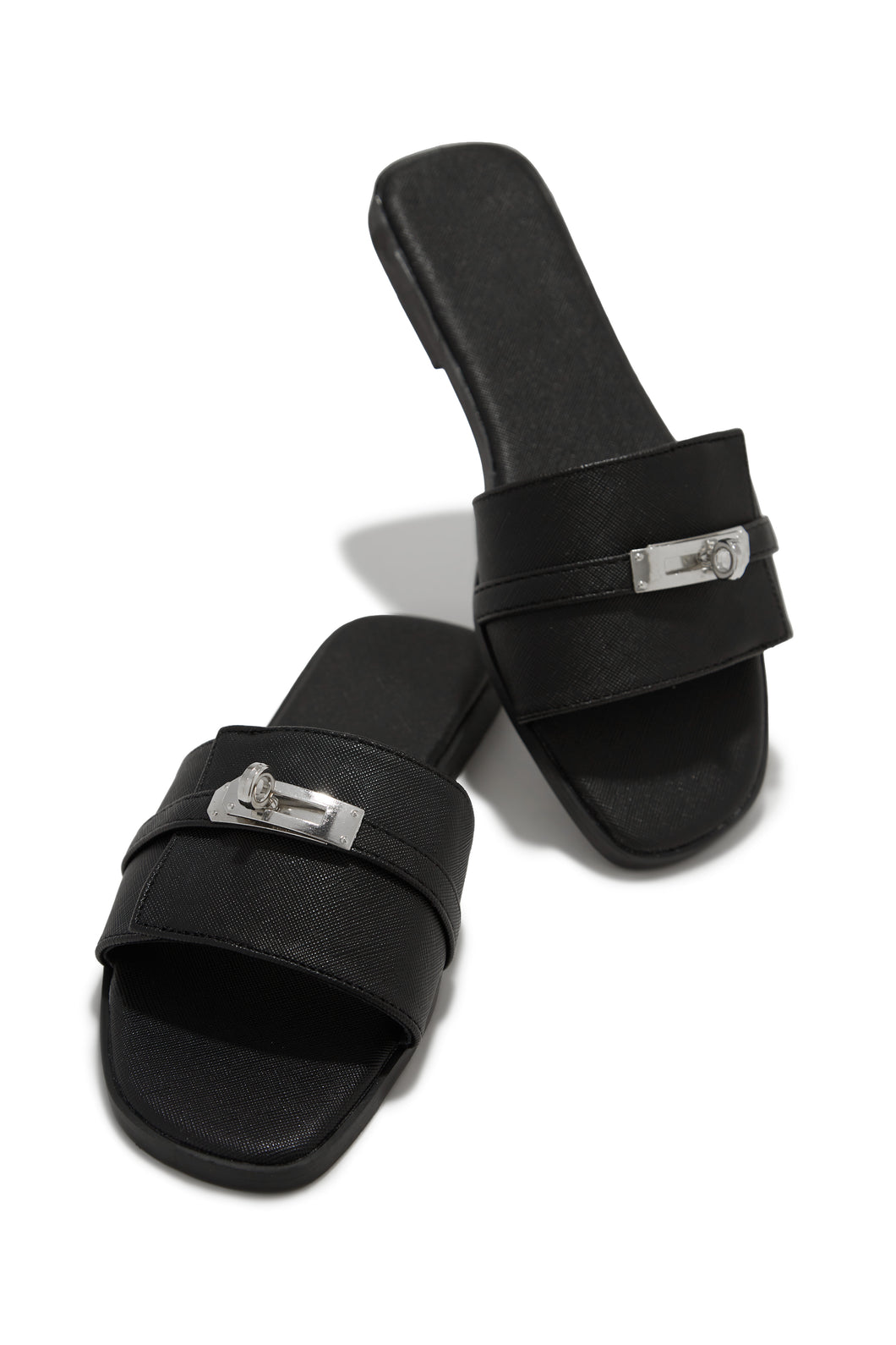 Black Slip On Summer Sandals with Silver-Tone Hardware