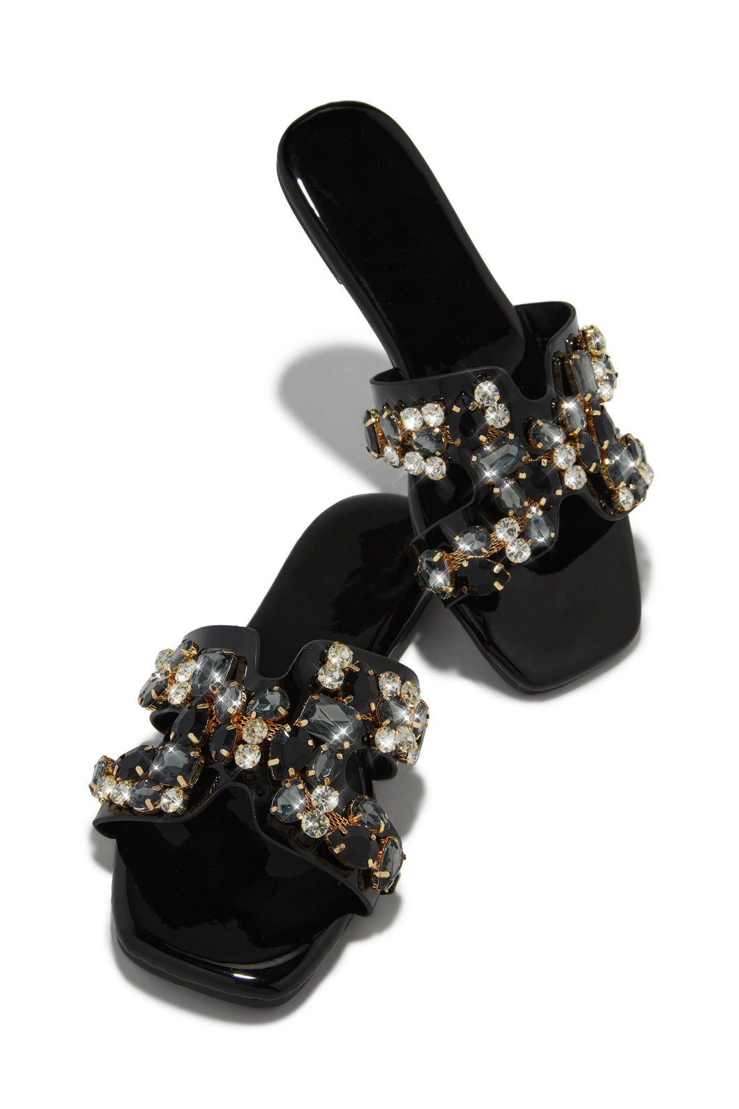 Black Slip On Embellished Sandals