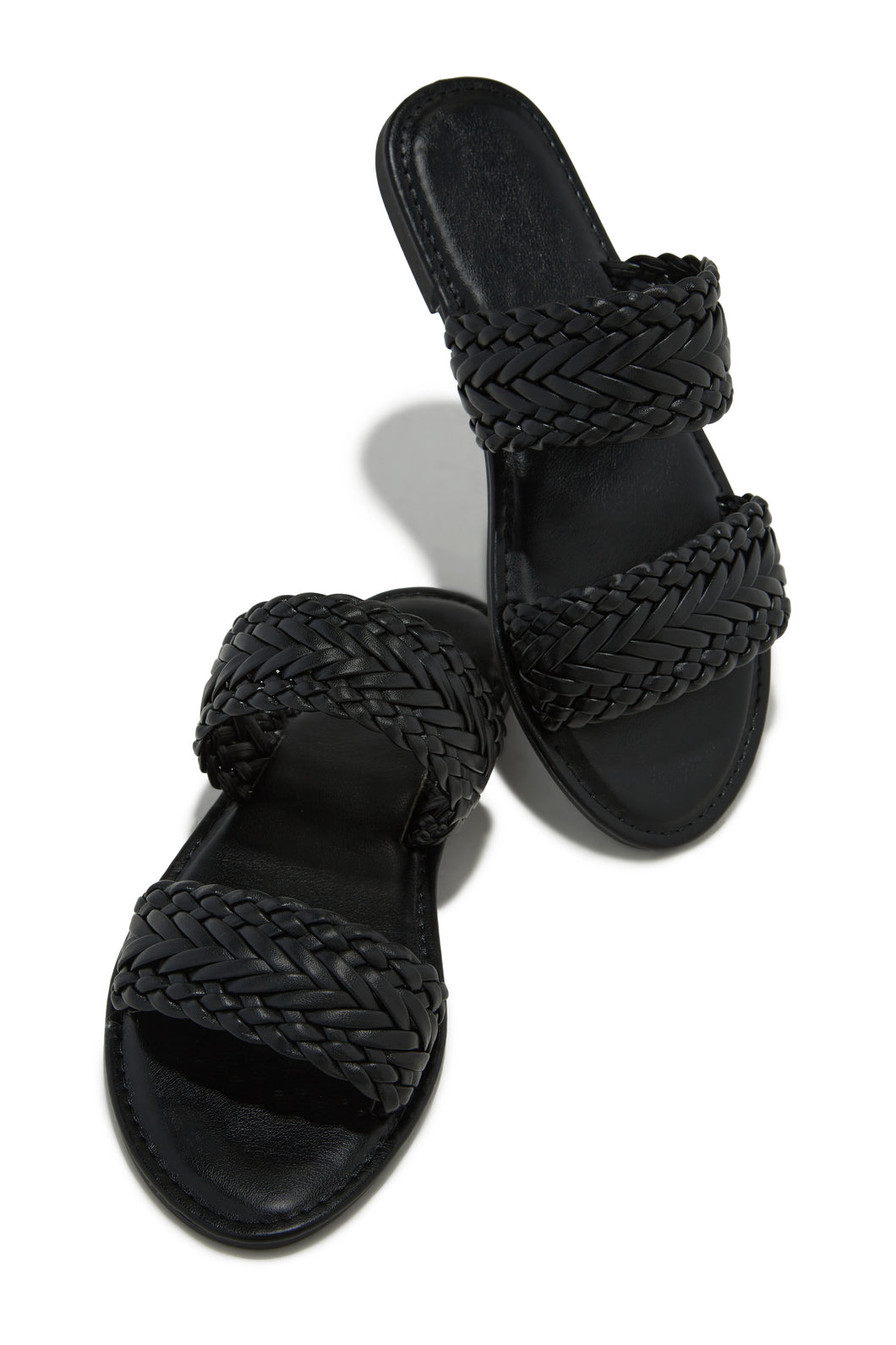 Black Slip On Woven Strap Sandals