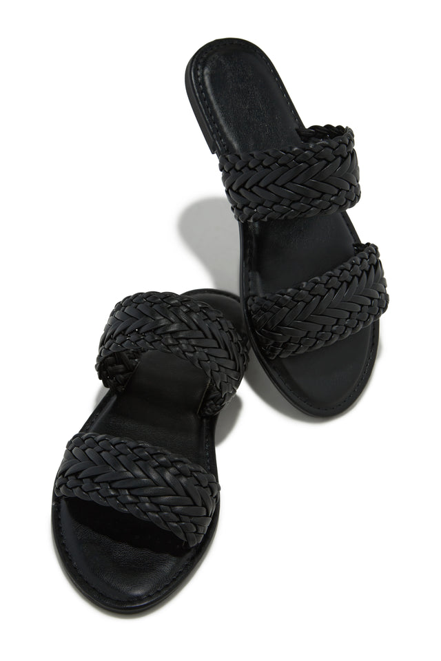 Load image into Gallery viewer, Black Slip On Woven Strap Sandals

