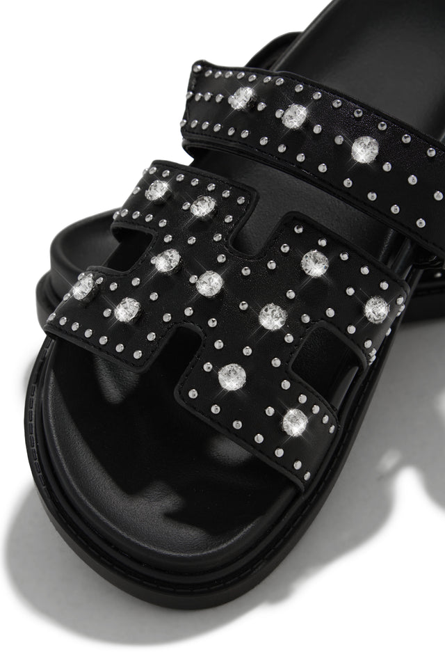 Load image into Gallery viewer, Amani Studded Embellished Slip On Sandals - Black

