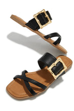 Load image into Gallery viewer, Black Slip On Sandals with Gold-Tone Hardware
