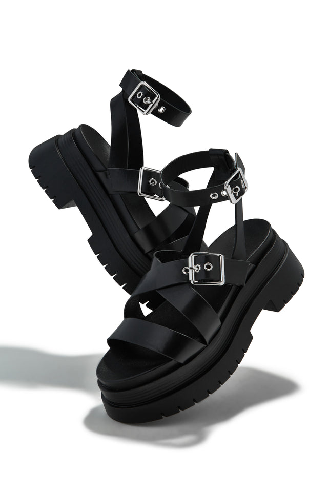 Load image into Gallery viewer, Black Platform Strappy Sandals
