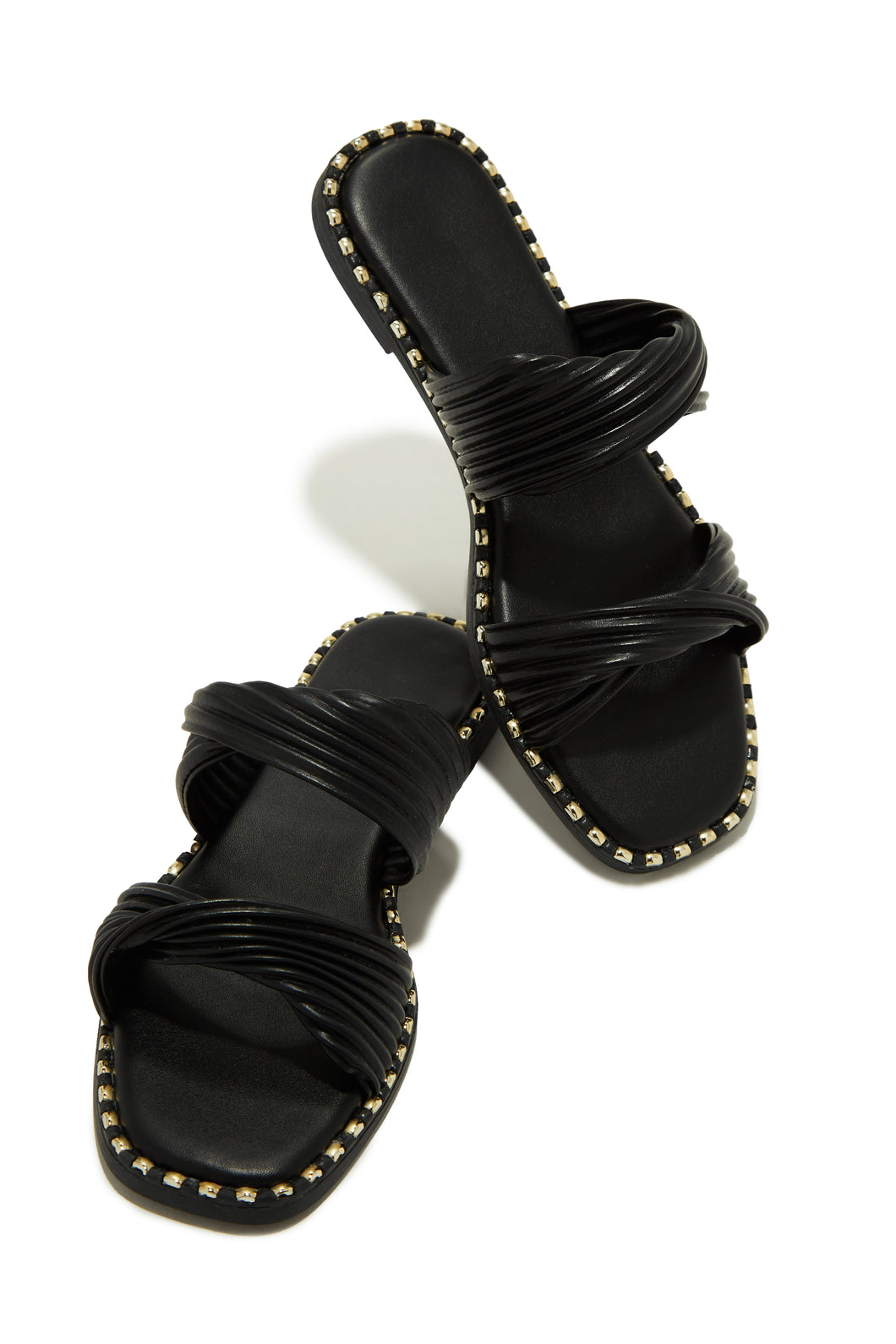 Black Slide Sandals with Gold-Tone Detailing