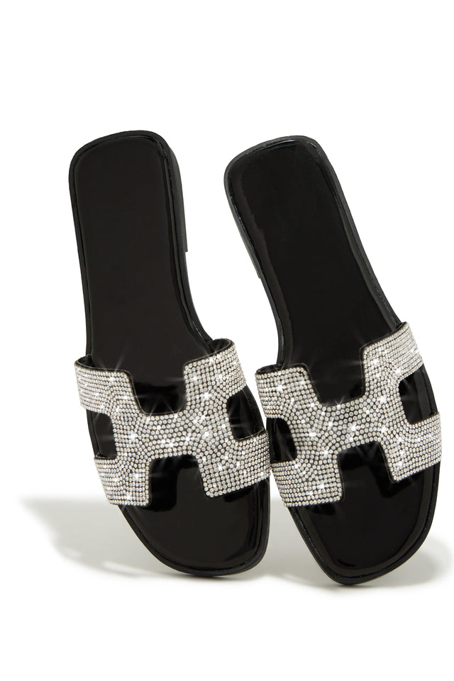 Load image into Gallery viewer, Black Rhinestone Slide Sandals
