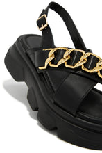 Load image into Gallery viewer, Platform Black Sandal with Gold Tone Hardware
