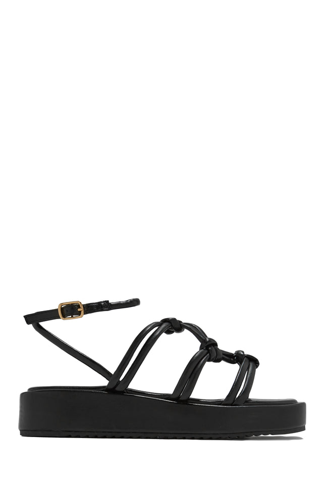 Load image into Gallery viewer, Black Platform Strappy Flat Sandals
