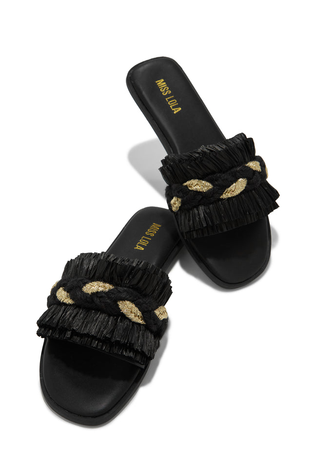 Load image into Gallery viewer, Private Island Fringe Slip On Sandals - Black
