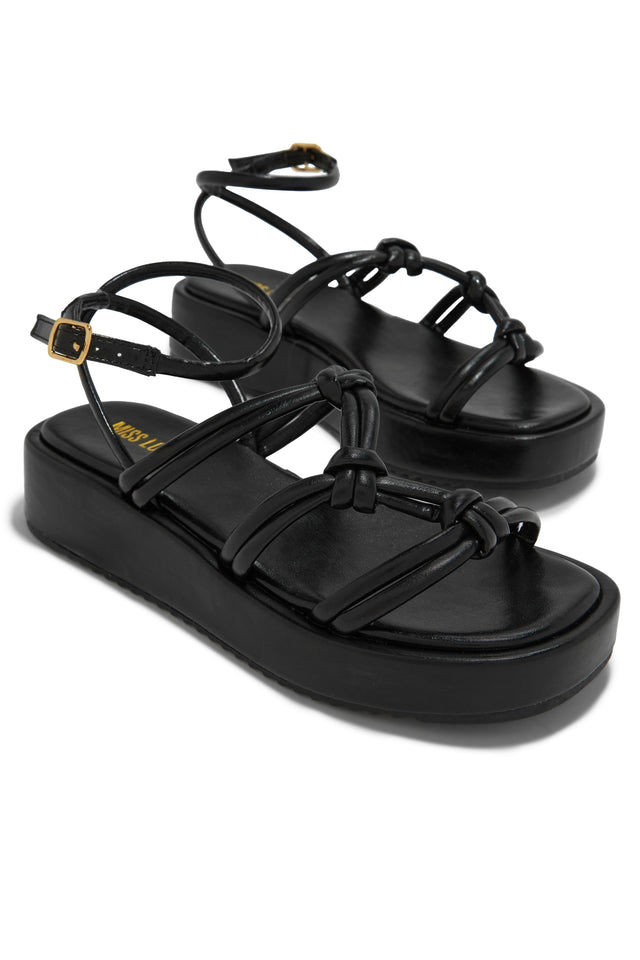 Load image into Gallery viewer, Black Strappy Platform Flat Sandals
