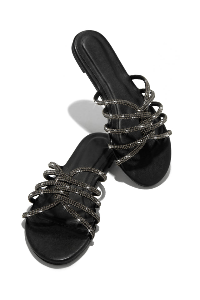 Miss Lola  Vacation Forever Black Embellished Flat Sandals – MISS LOLA