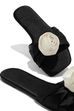 Load image into Gallery viewer, Black Rosette Slip On Sandals
