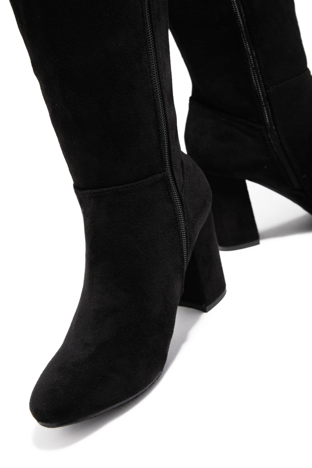 Colette Wide Fit Block Heel Boots - Black Suede
