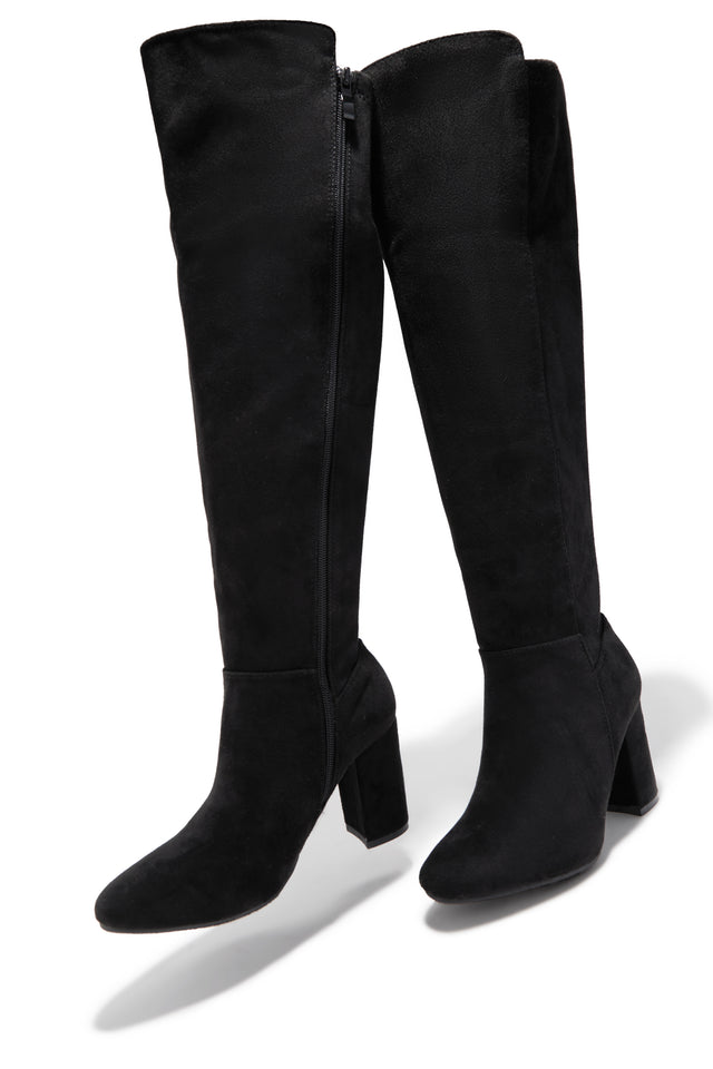 Colette Wide Fit Block Heel Boots - Black Suede