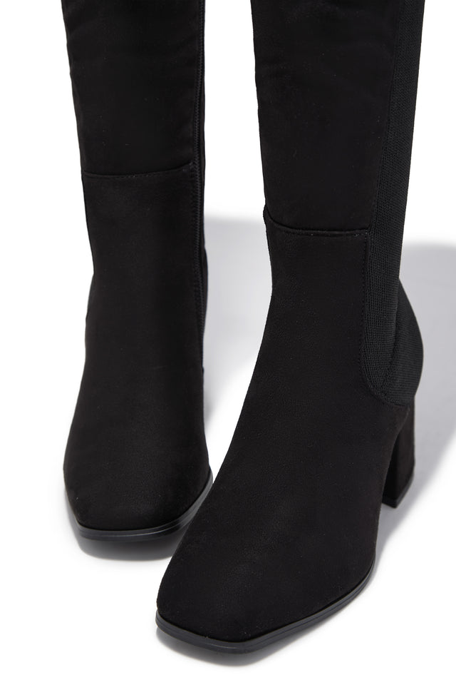 Load image into Gallery viewer, Mandy Block Heel Over The Knee Boots - Black Suede
