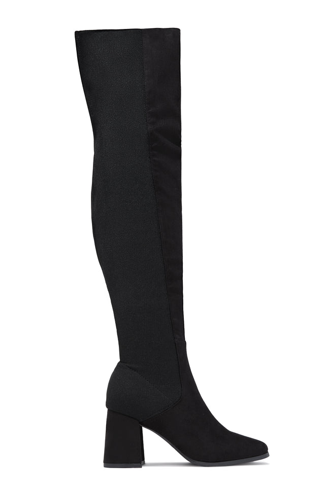 Load image into Gallery viewer, Mandy Block Heel Over The Knee Boots - Black Suede
