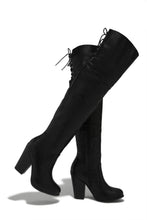 Load image into Gallery viewer, Roadie Over The Knee Block Heel Boots - Black PU
