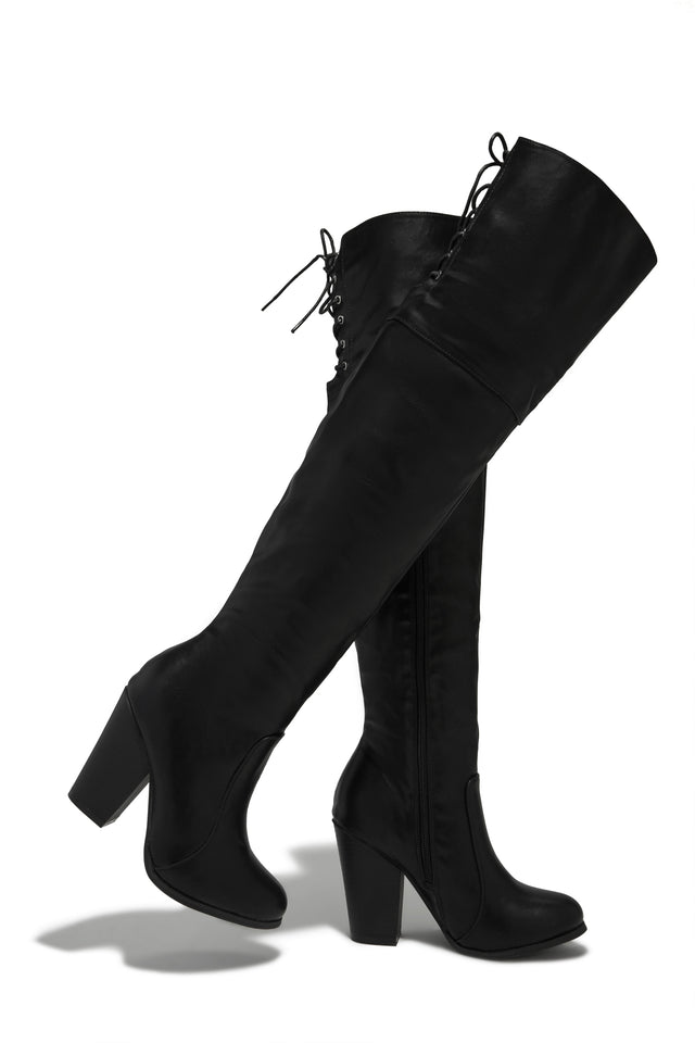 Load image into Gallery viewer, Roadie Over The Knee Block Heel Boots - Black PU
