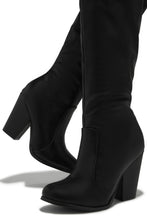 Load image into Gallery viewer, Roadie Over The Knee Block Heel Boots - Black PU

