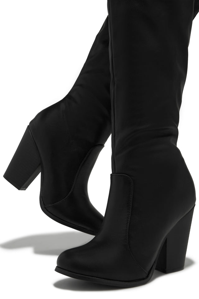 Load image into Gallery viewer, Roadie Over The Knee Block Heel Boots - Black PU
