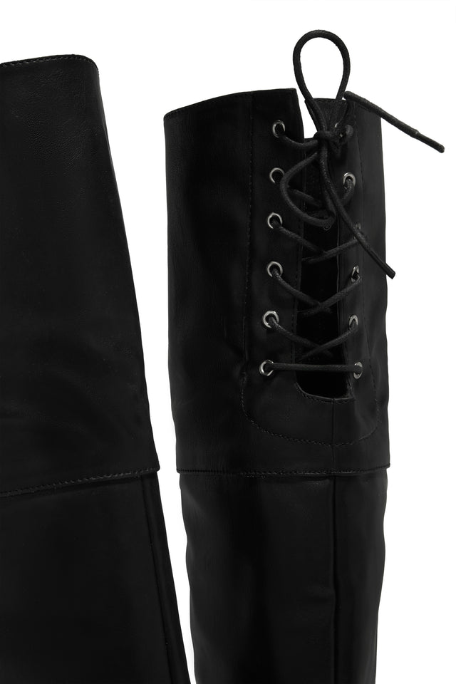 Load image into Gallery viewer, Roadie Over The Knee Block Heel Boots - Black PU
