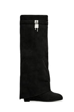 Load image into Gallery viewer, Kai Wedge Heel Knee High Shark Boots - Black
