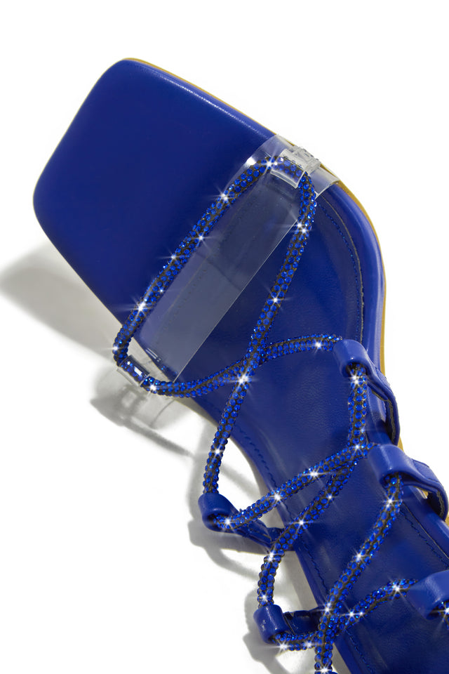 Load image into Gallery viewer, Birthday Wishes Embellished Lace Up Heels - Blue
