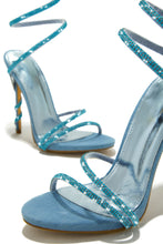 Load image into Gallery viewer, Blue Single Sole Heels with Rhinestone Strap Detailing
