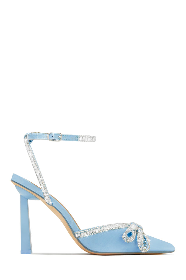 ASOS DESIGN Wide Fit Polly embellished bow high heels in blue - ShopStyle  Pumps