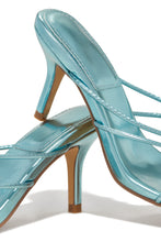 Load image into Gallery viewer, Pure Love Embellished Mid Heel Mules - Blue Metallic
