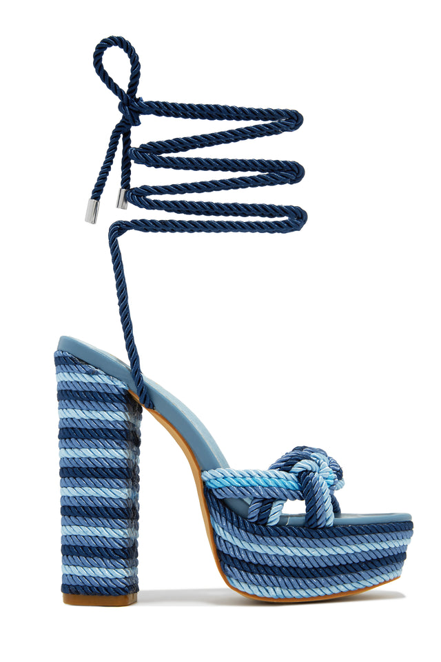 Load image into Gallery viewer, Blue Rope Detailed Lace Up Platform Chunky Heels
