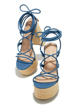 Load image into Gallery viewer, Blue Chunky Lace Up Heels
