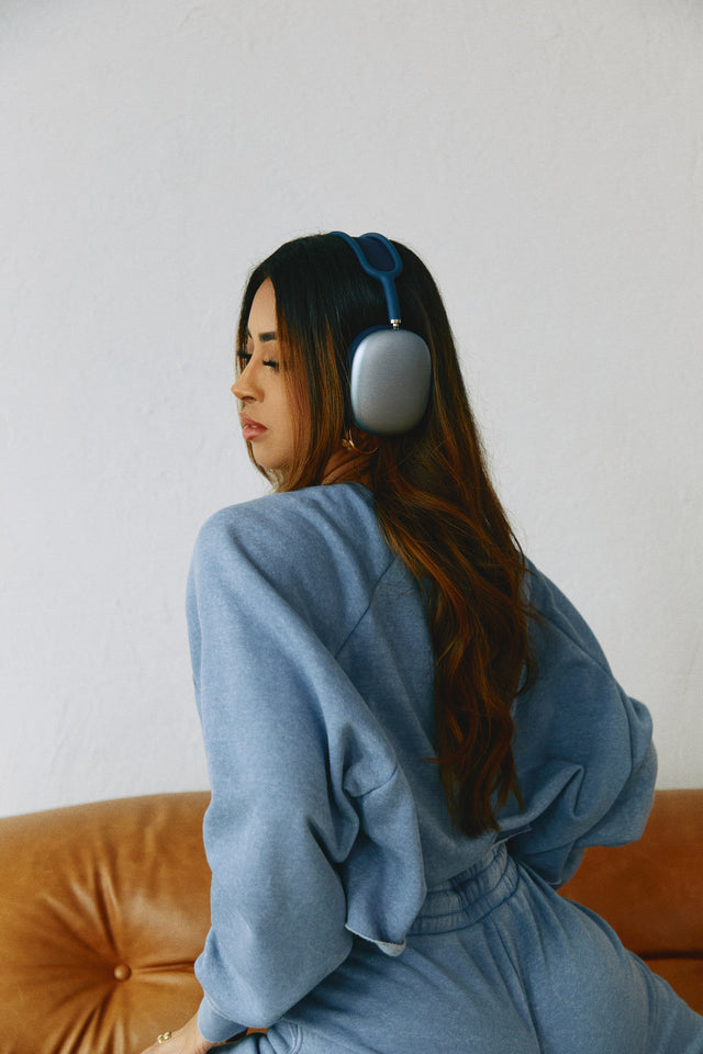 Load image into Gallery viewer, Model Wearing Headphones and Long Sleeve Matching Sweater
