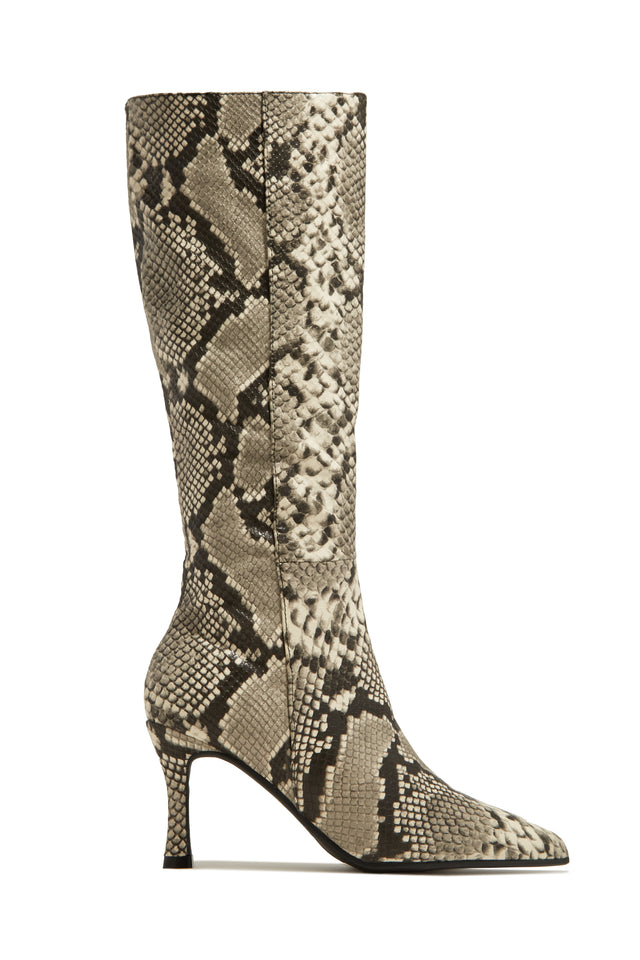 Load image into Gallery viewer, Zama Knee High Heel Boots - Snake
