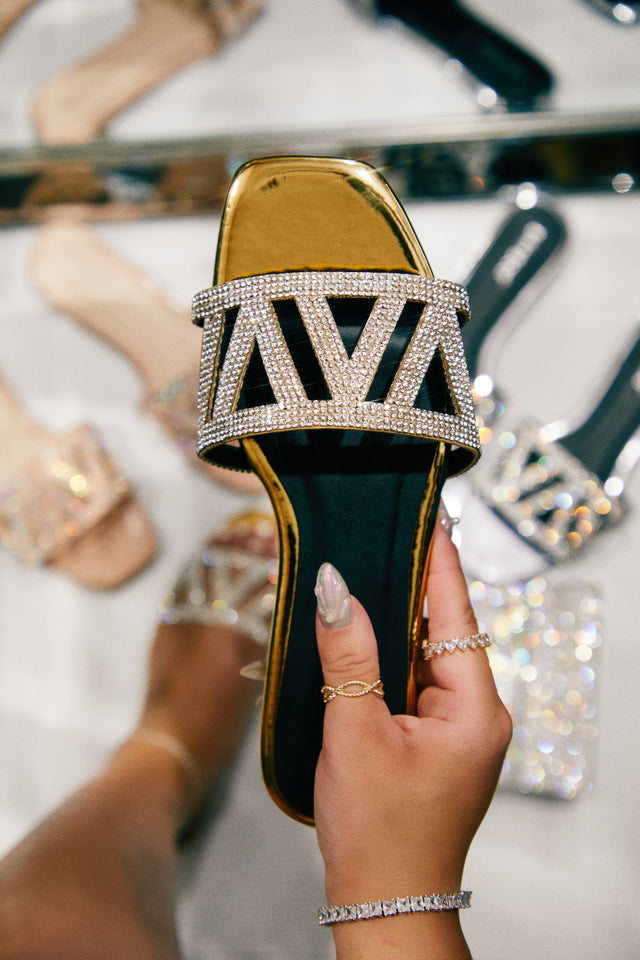 Load image into Gallery viewer, Gold-Tone Slip On Sandals

