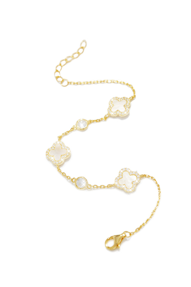 Load image into Gallery viewer, Gold-Tone Bracelet with Clover Pendants
