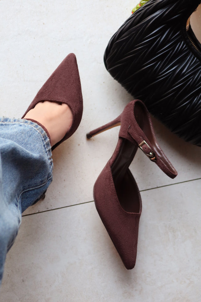 Load image into Gallery viewer, Kaley Mule Heel Pumps - Brown

