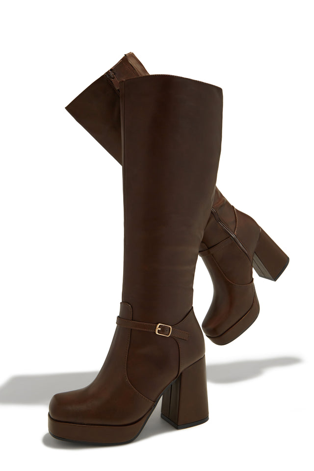 Load image into Gallery viewer, Hazelle Platform Block Heel Boots - Brown

