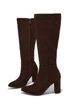 Load image into Gallery viewer, Fine Time Block Heel Knee High Boots - Brown Suede
