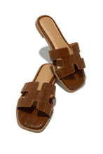 Load image into Gallery viewer, Brown Croc Slip On Sandals with Lightly Padded Insole
