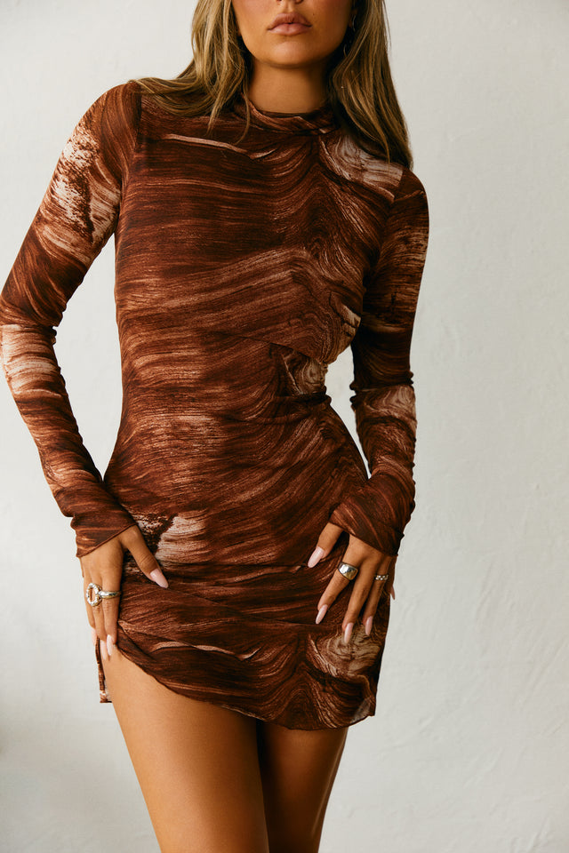 Load image into Gallery viewer, Brown Long Sleeve Mini Dress
