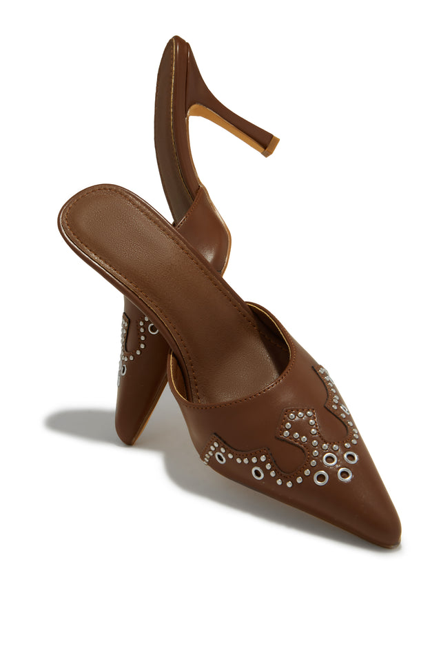 Load image into Gallery viewer, Lauryn Pump Heel Mules - Brown
