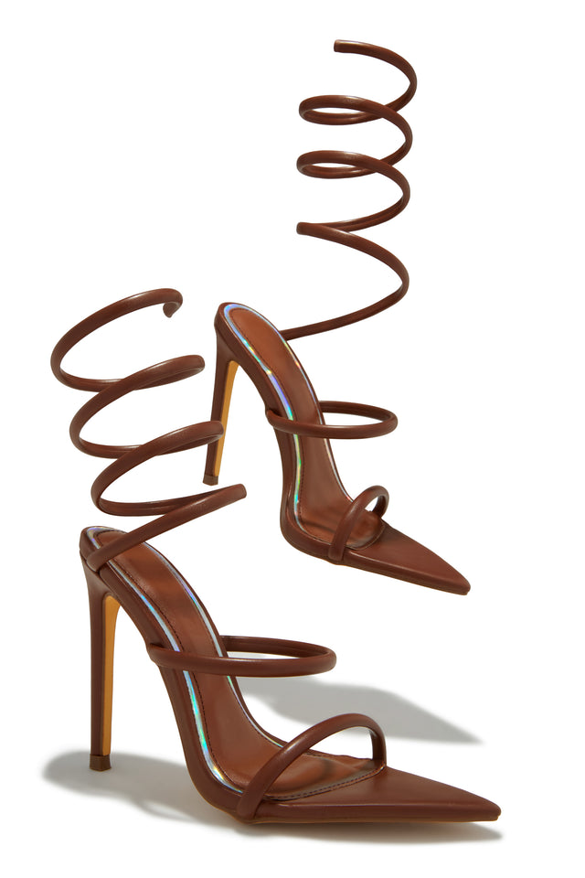 Load image into Gallery viewer, Nathalie Around The Ankle Coil High Heels - Brown
